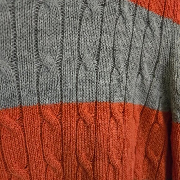Talbots Gray Orange Autumnal CableKnit Lambswool Blend Scoop Neck Sweater Size M - Picture 3 of 6